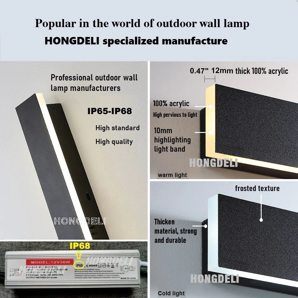 Waterproof Outdoor Wall Light LED Long Wall Light IP65 Aluminum Garden Villa Porch Decorative Light 110V 220V Outdoor Lighting